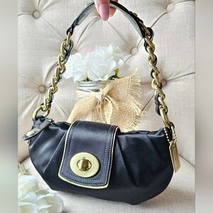 Coach Satin Amanda Pippa Turnlock Shoulder Bag ( Black ) # 13599